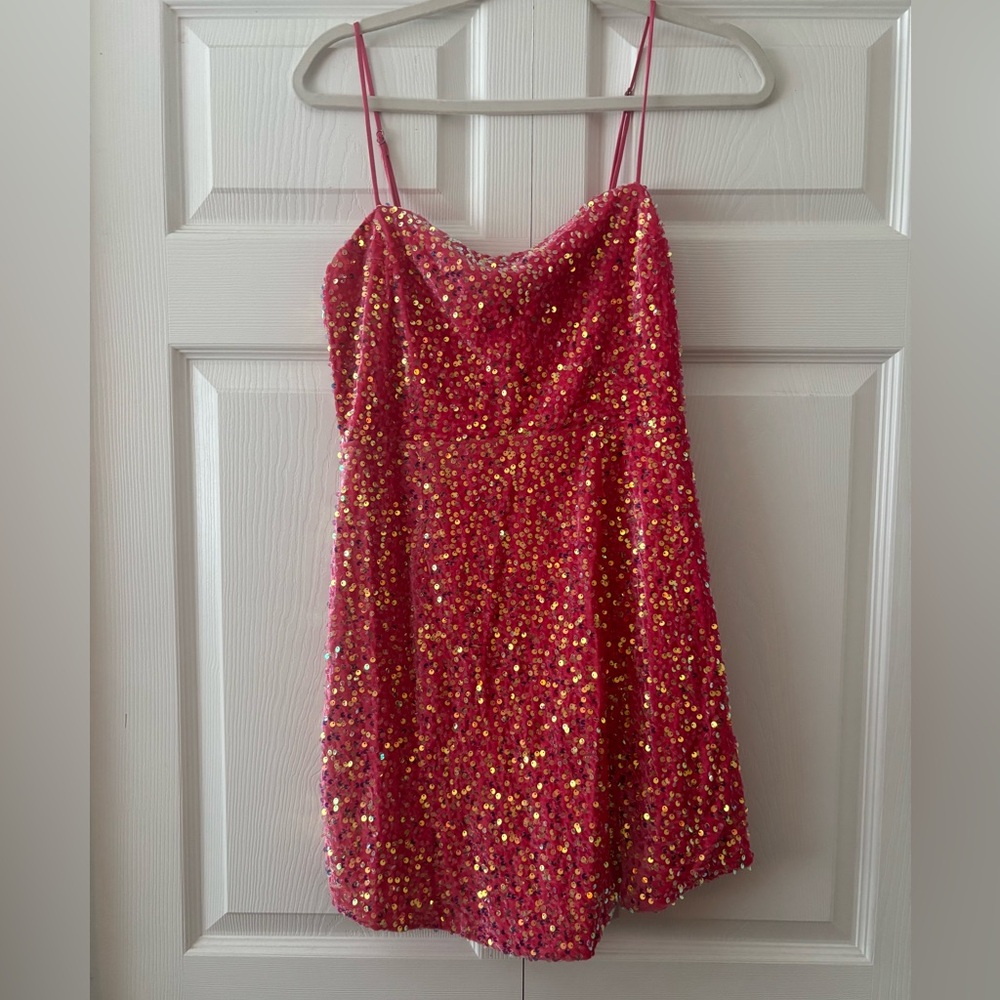 Sequin Mini Dress in Pink and Gold
